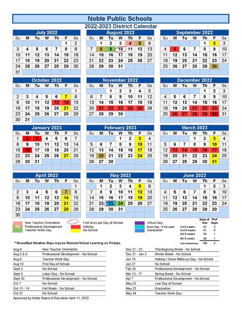 Noble Academy Calendar